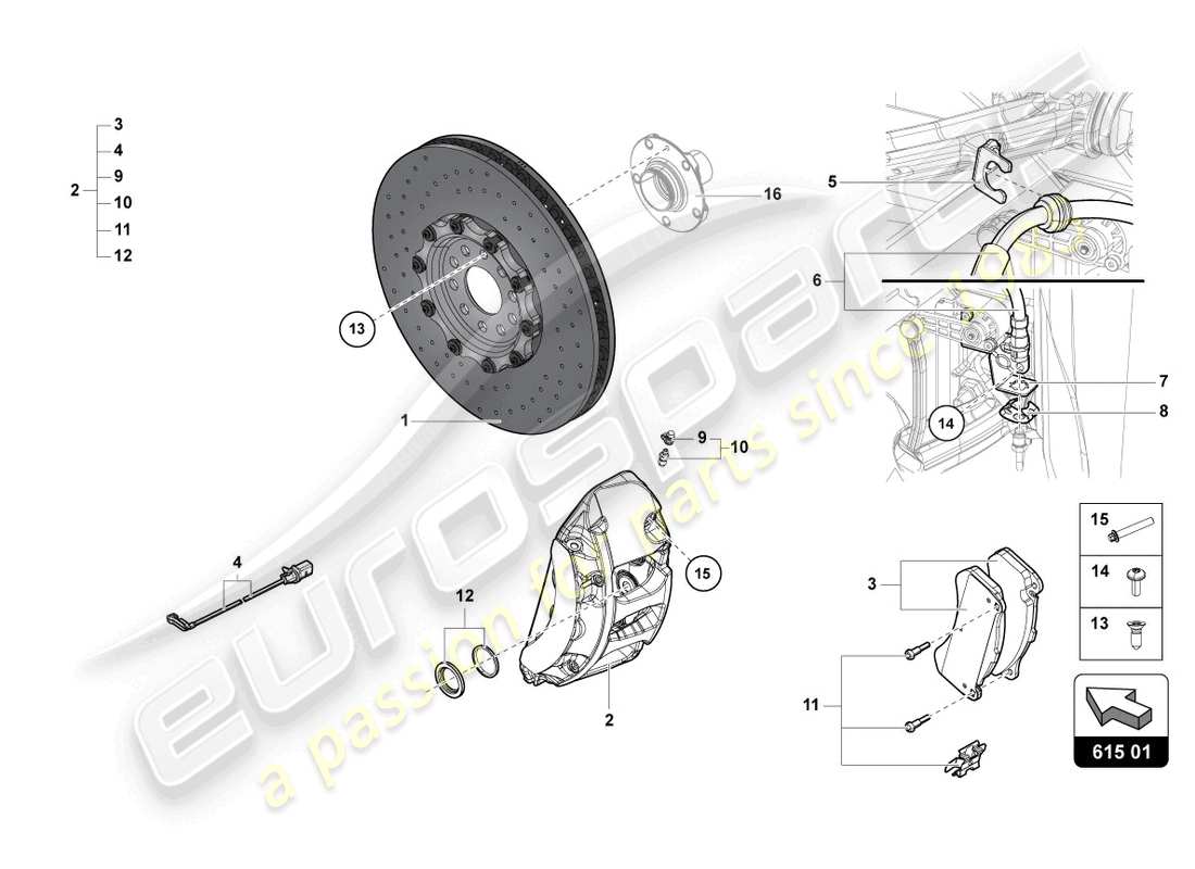 lamborghini lp740-4 s roadster (2021) diagrama de piezas del disco de freno delantero
