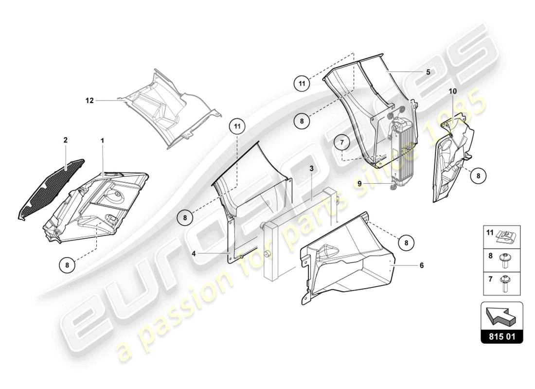 lamborghini lp700-4 coupe (2015) diagrama de piezas de cartón para conductos de aire