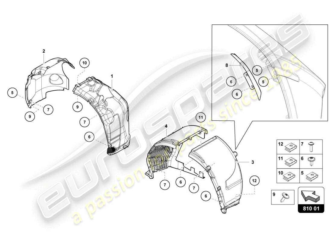 lamborghini lp750-4 sv coupe (2017) diagrama de piezas de la caja de la rueda