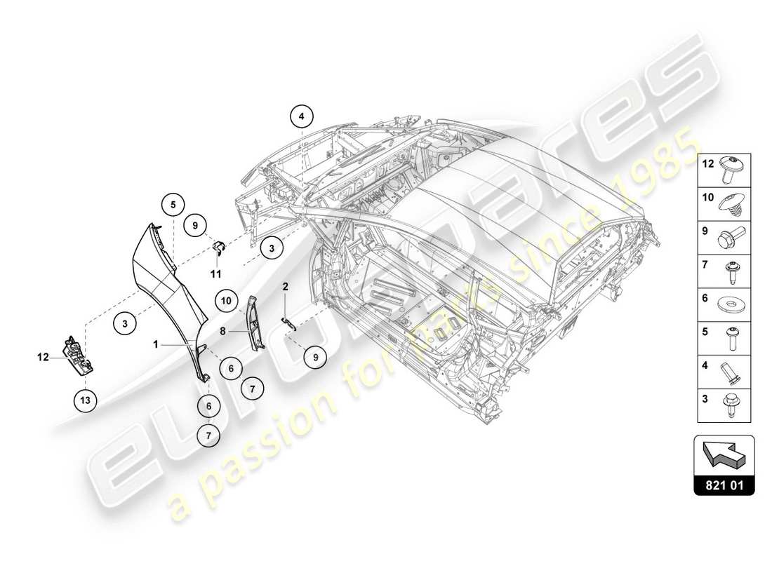 lamborghini lp610-4 coupe (2018) diagrama de piezas del protector de ala