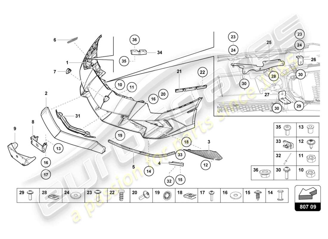 lamborghini 2017 (lp750-4 sv coupe) parachoques completo diagrama de pieza