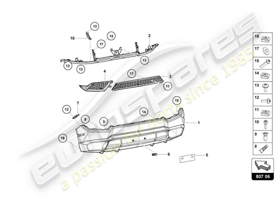 lamborghini lp580-2 coupe (2016) parachoques completo diagrama de pieza