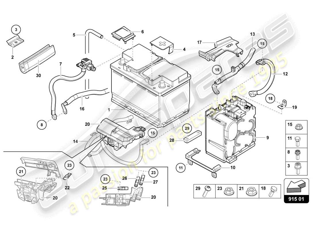 lamborghini lp700-4 coupe (2015) diagrama de piezas de la batería
