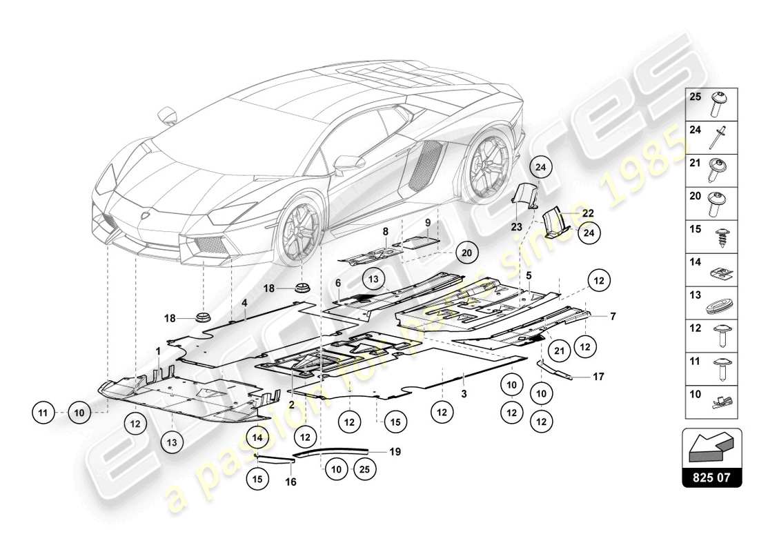 lamborghini lp740-4 s roadster (2021) panel de adorno para la sección inferior del marco diagrama de piezas