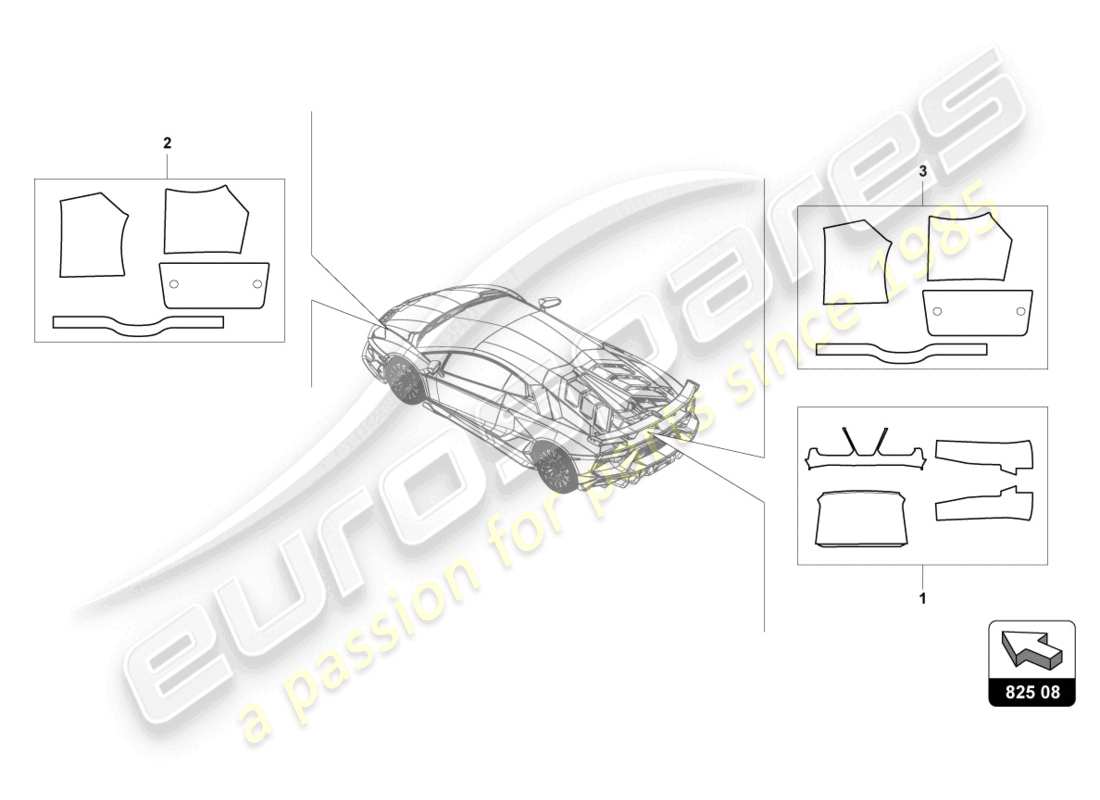 lamborghini lp740-4 s roadster (2021) diagrama de piezas del escudo térmico