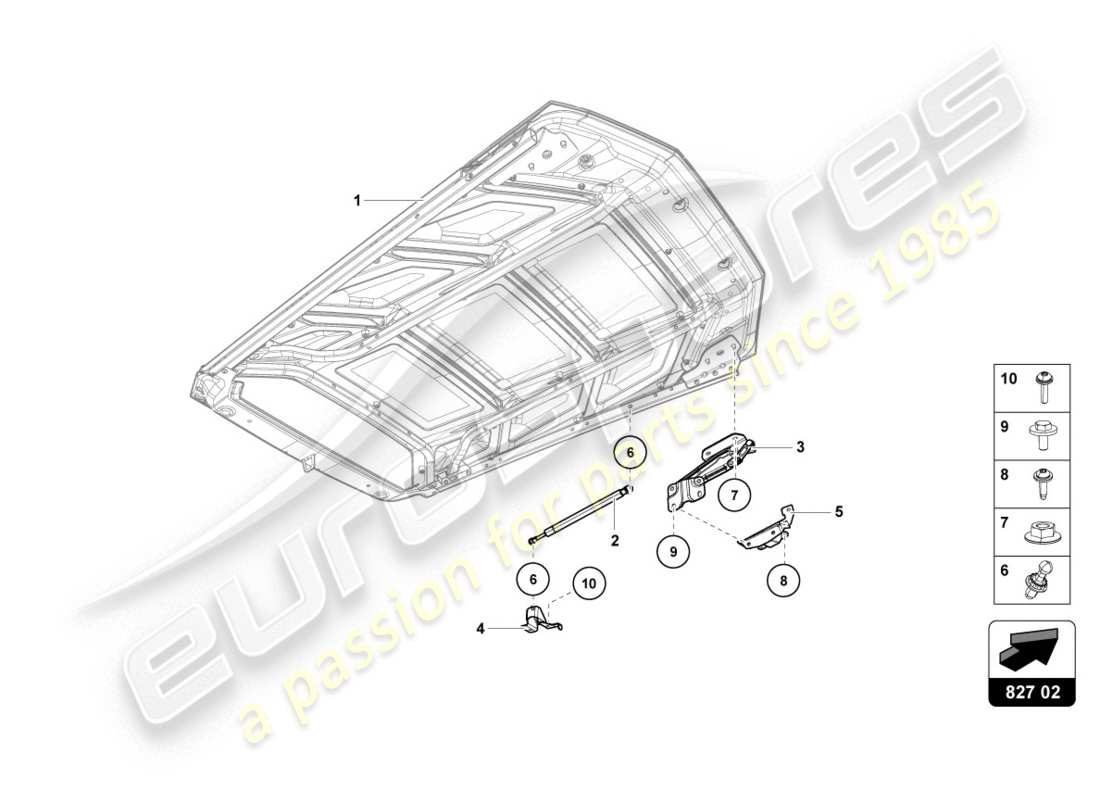 lamborghini lp610-4 coupe (2018) cubierta del motor con insp. diagrama de piezas de la cubierta