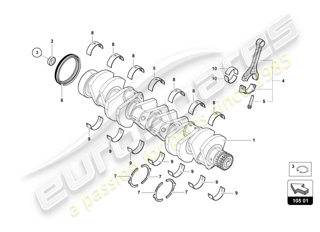 lamborghini sian (2021) cigüeñal con cojinetes diagrama de piezas