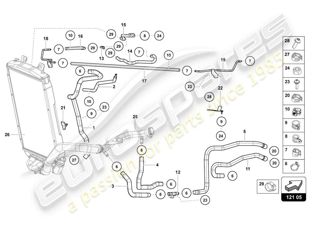 lamborghini lp740-4 s roadster (2021) diagrama de piezas del sistema de refrigeración