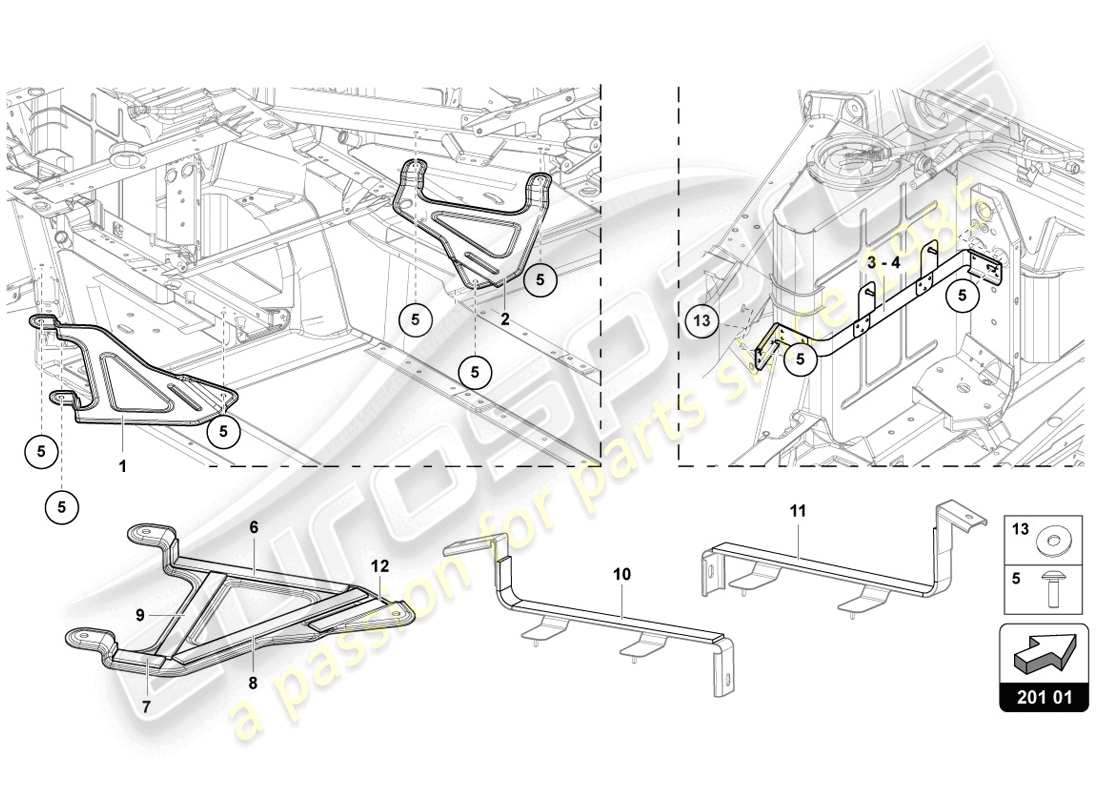lamborghini 2014 (lp720-4 coupe 50) soporte para tanque de combustible diagrama de piezas