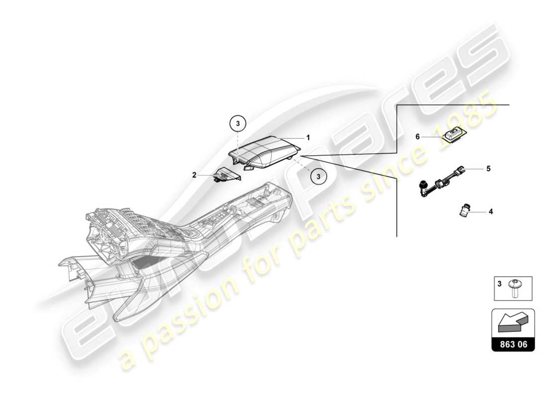 lamborghini lp610-4 coupe (2018) diagrama de piezas del compartimento de almacenaje