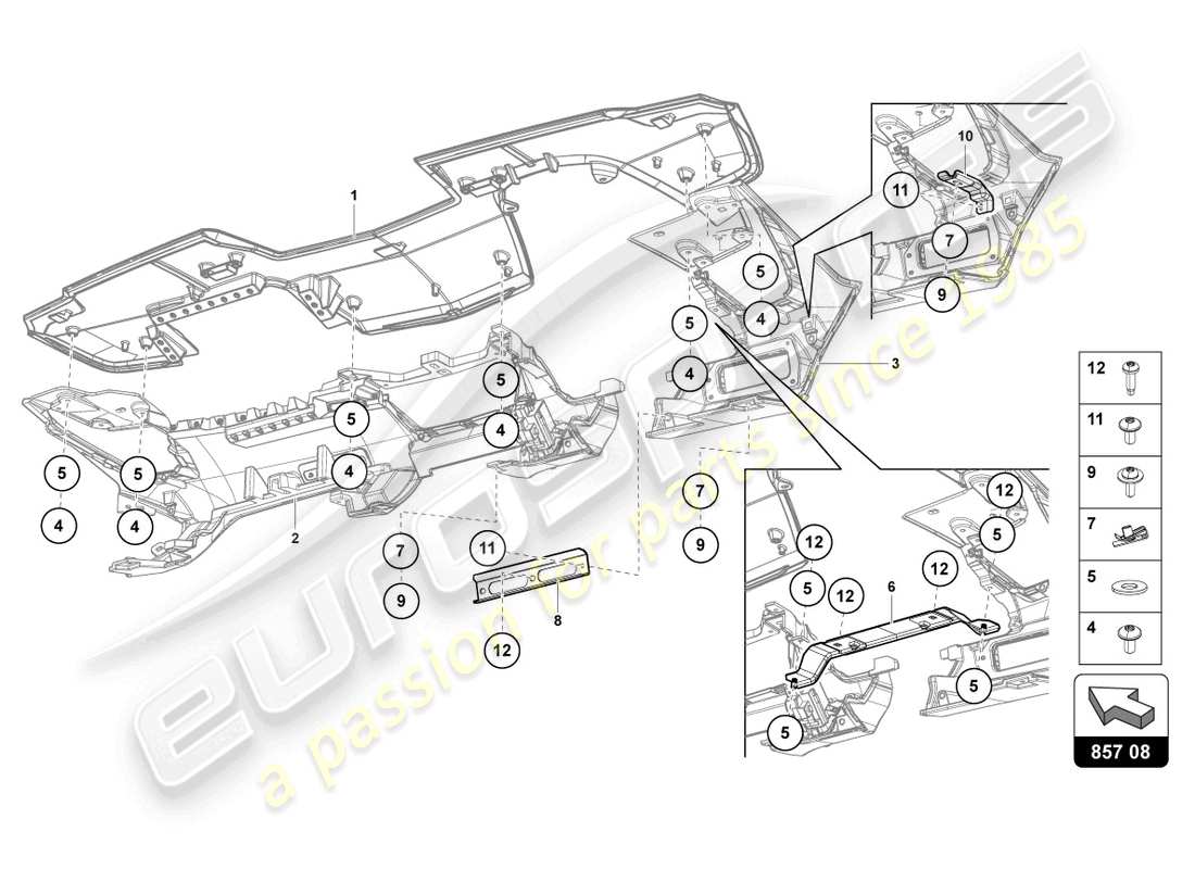 lamborghini lp700-4 coupe (2016) tablero de instrumentos diagrama de piezas