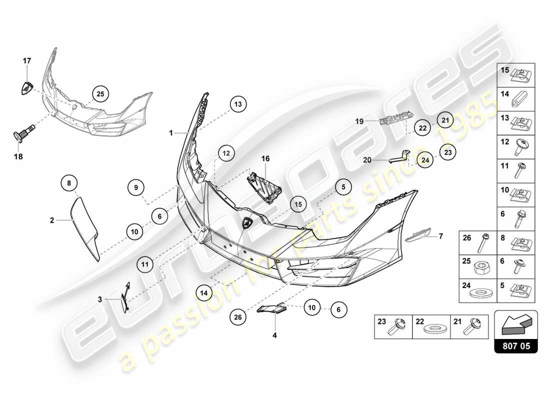 lamborghini 2019 (lp580-2 spyder) parachoques delantero completo diagrama de pieza