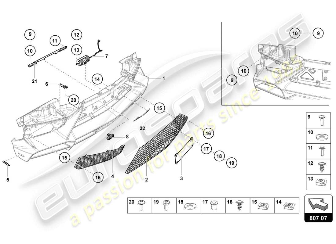 lamborghini 2014 (lp720-4 coupe 50) diagrama de piezas del parachoques