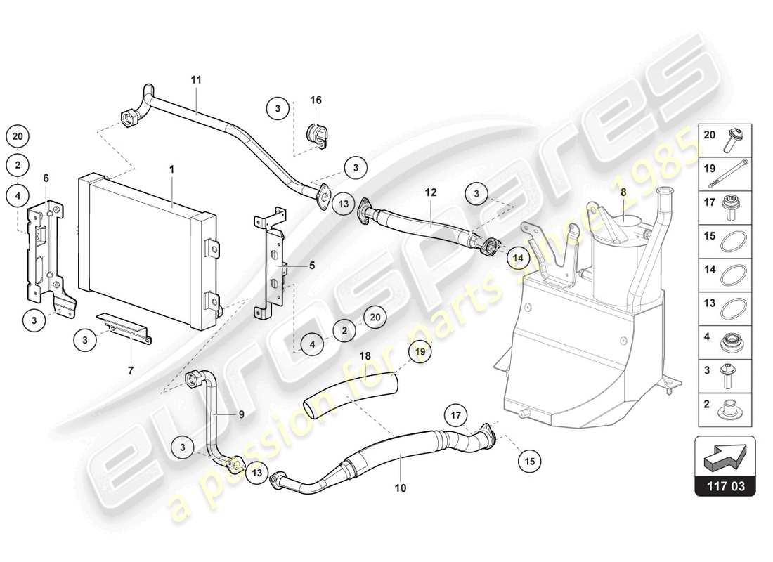 lamborghini 2013 (lp700-4 roadster) diagrama de piezas del enfriador de aceite