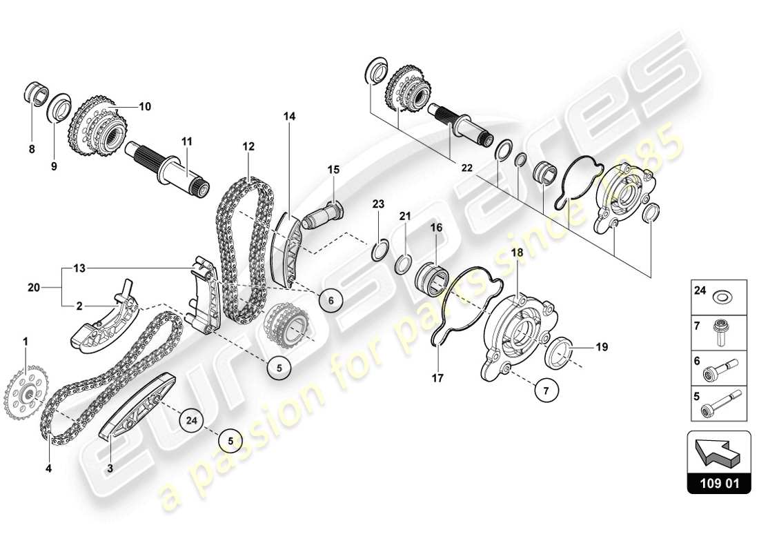 lamborghini 2014 (lp720-4 coupe 50) diagrama de piezas de la cadena de distribución
