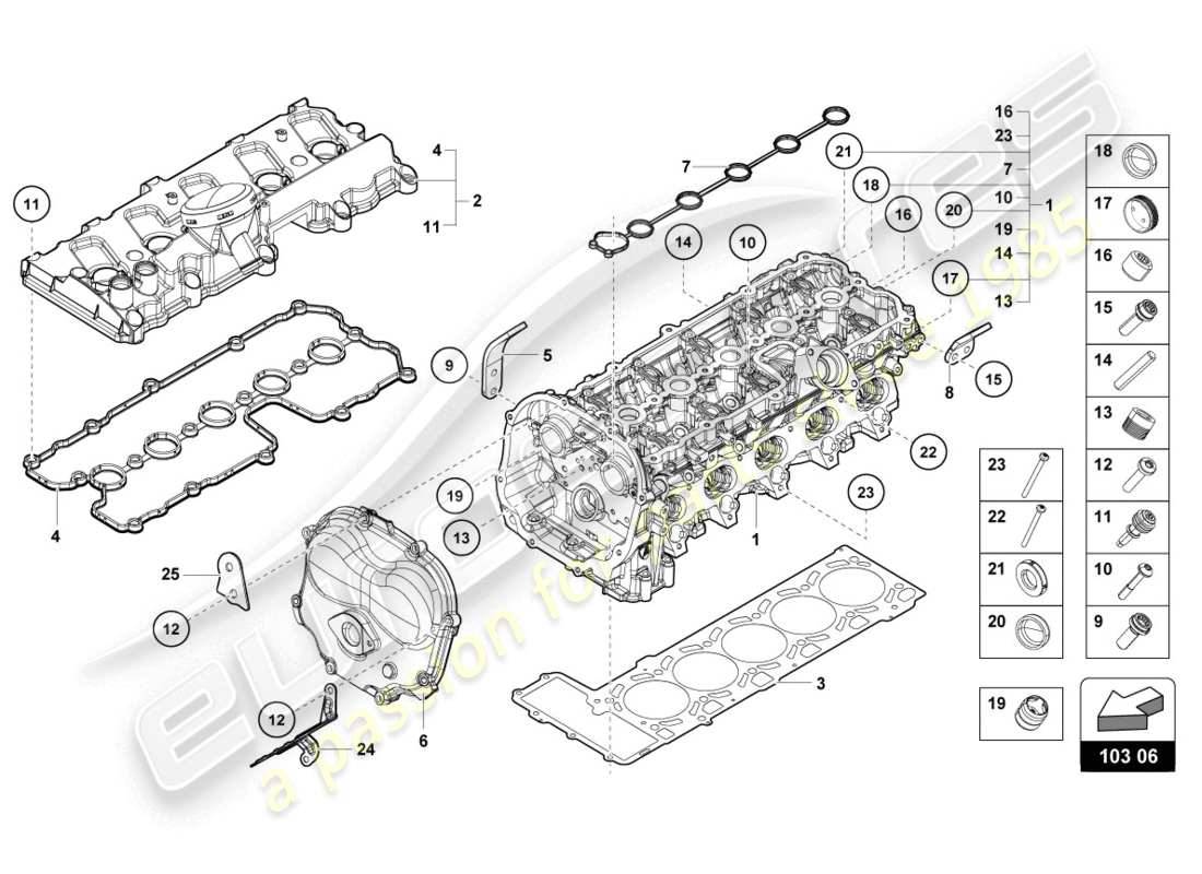 lamborghini lp610-4 coupe (2019) diagrama de piezas de culata completa