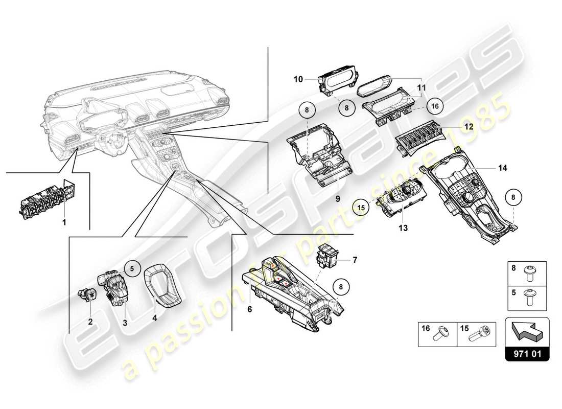 lamborghini lp610-4 coupe (2018) diagrama de piezas de interruptor múltiple