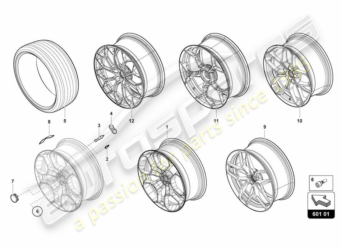 lamborghini performante spyder (2020) ruedas/neumáticos delanteros diagrama de piezas