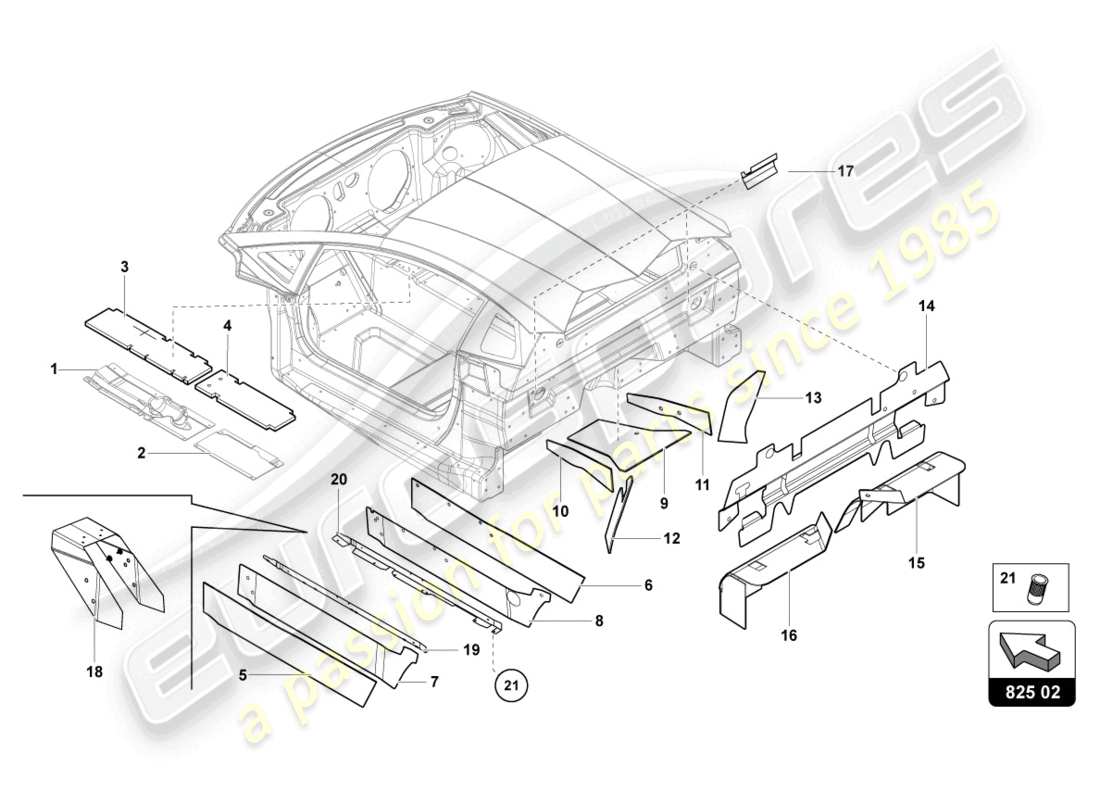 lamborghini lp770-4 svj coupe (2019) amortiguador para túnel diagrama de piezas