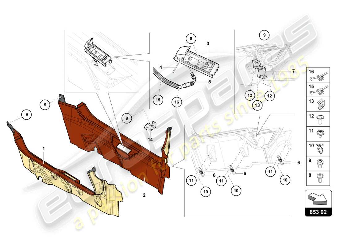 lamborghini lp740-4 s roadster (2021) diagrama de piezas del trim del pilar