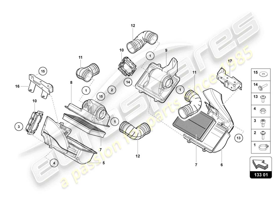 lamborghini 2013 (lp700-4 roadster) diagrama de piezas del filtro de aire