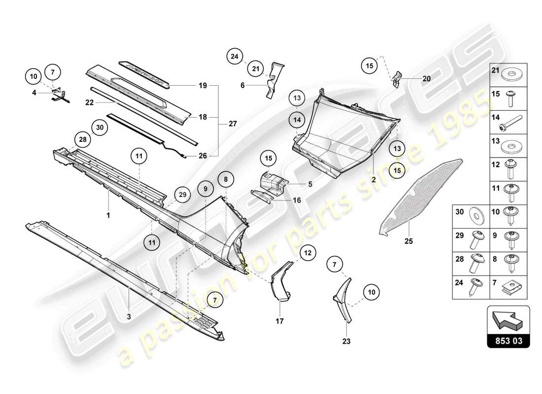 lamborghini lp740-4 s roadster (2021) lateral externo inferior para alojamiento de rueda diagrama de piezas