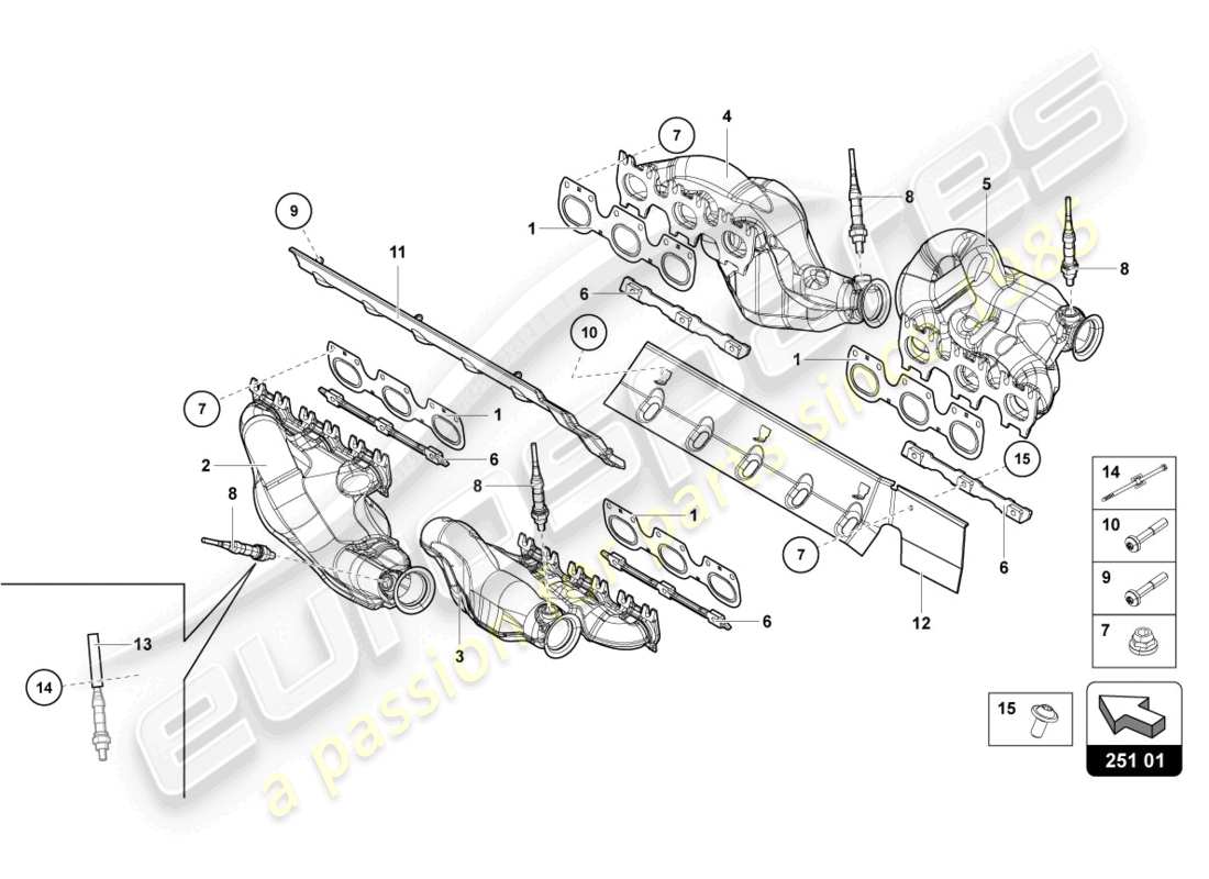 lamborghini lp700-4 coupe (2017) diagrama de piezas del sistema de escape