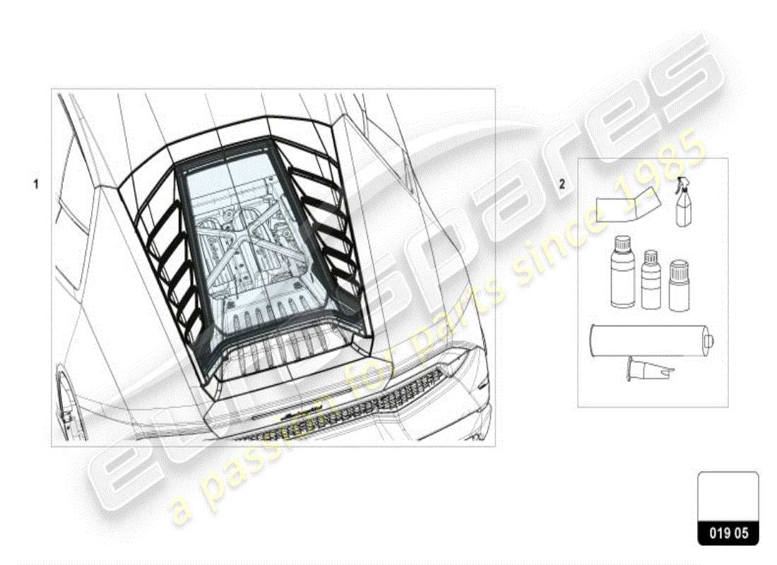 lamborghini huracan lp610-4 avio (accessories) 1 configuración de piezas adjuntas para el capó diagrama de piezas