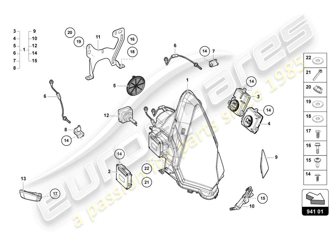 lamborghini lp740-4 s roadster (2021) diagrama de piezas de faros