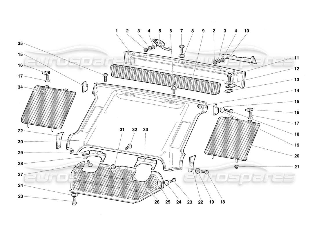 lamborghini diablo sv (1997) diagrama de piezas de los elementos de la carrocería trasera