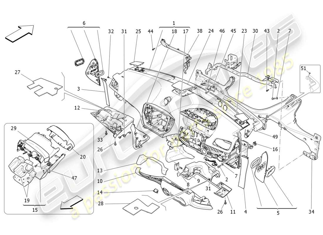 maserati ghibli (2018) diagrama de piezas de la unidad del tablero