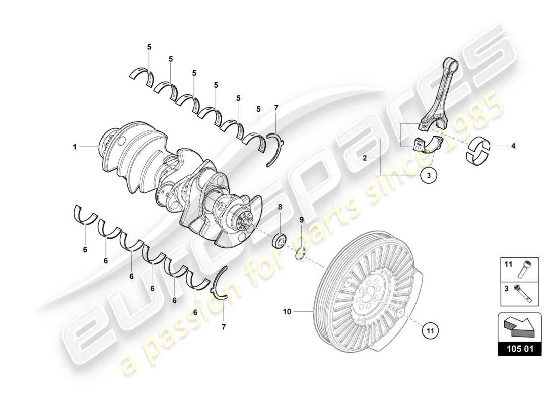 lamborghini evo spyder 2wd (2020) cigüeñal con cojinetes diagrama de piezas