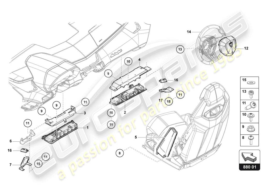 lamborghini 2019 (lp740-4 s coupe) diagrama de piezas de la unidad de airbag