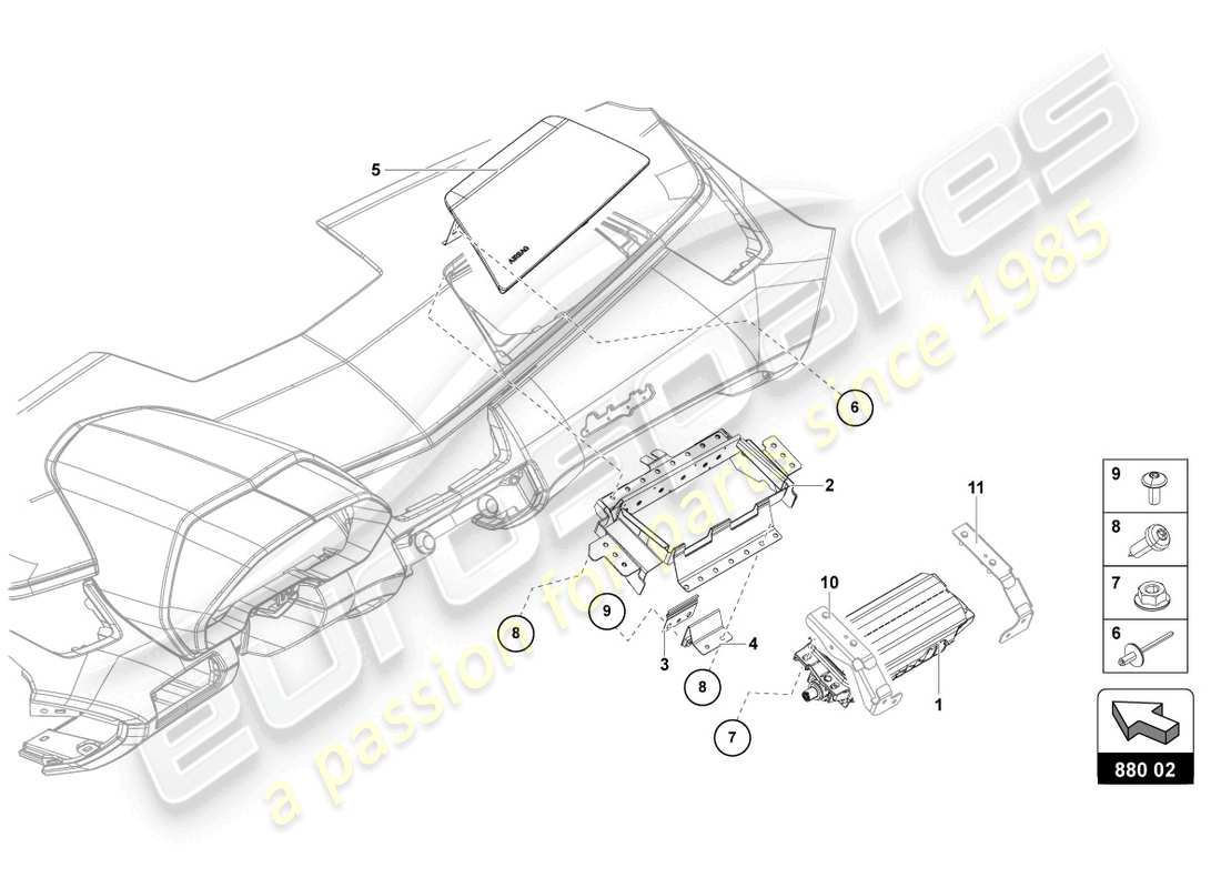 lamborghini lp750-4 sv coupe (2016) diagrama de piezas de la unidad de airbag