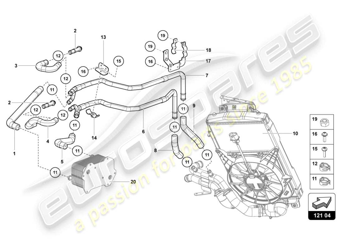 lamborghini lp740-4 s roadster (2021) diagrama de piezas del sistema de refrigeración