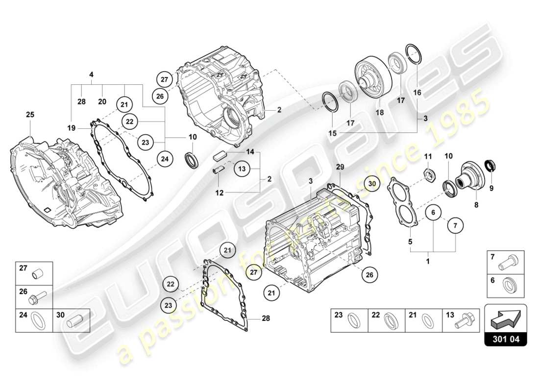 lamborghini 2019 (lp740-4 s roadster) componentes exteriores de la caja de cambios diagrama de piezas