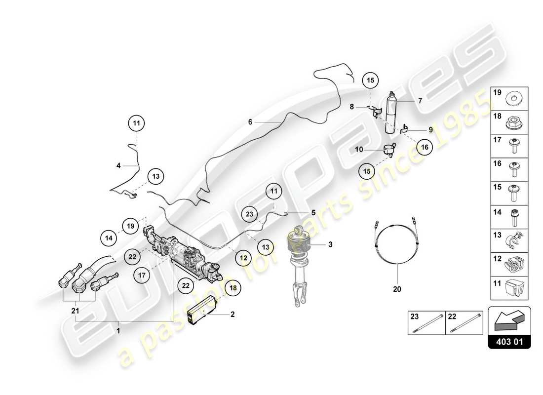 lamborghini performante coupe (2020) dispositivo de elevación diagrama de piezas