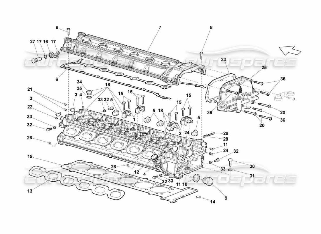 lamborghini murcielago lp670 culata y tapa del cilindro izquierdo diagrama de piezas