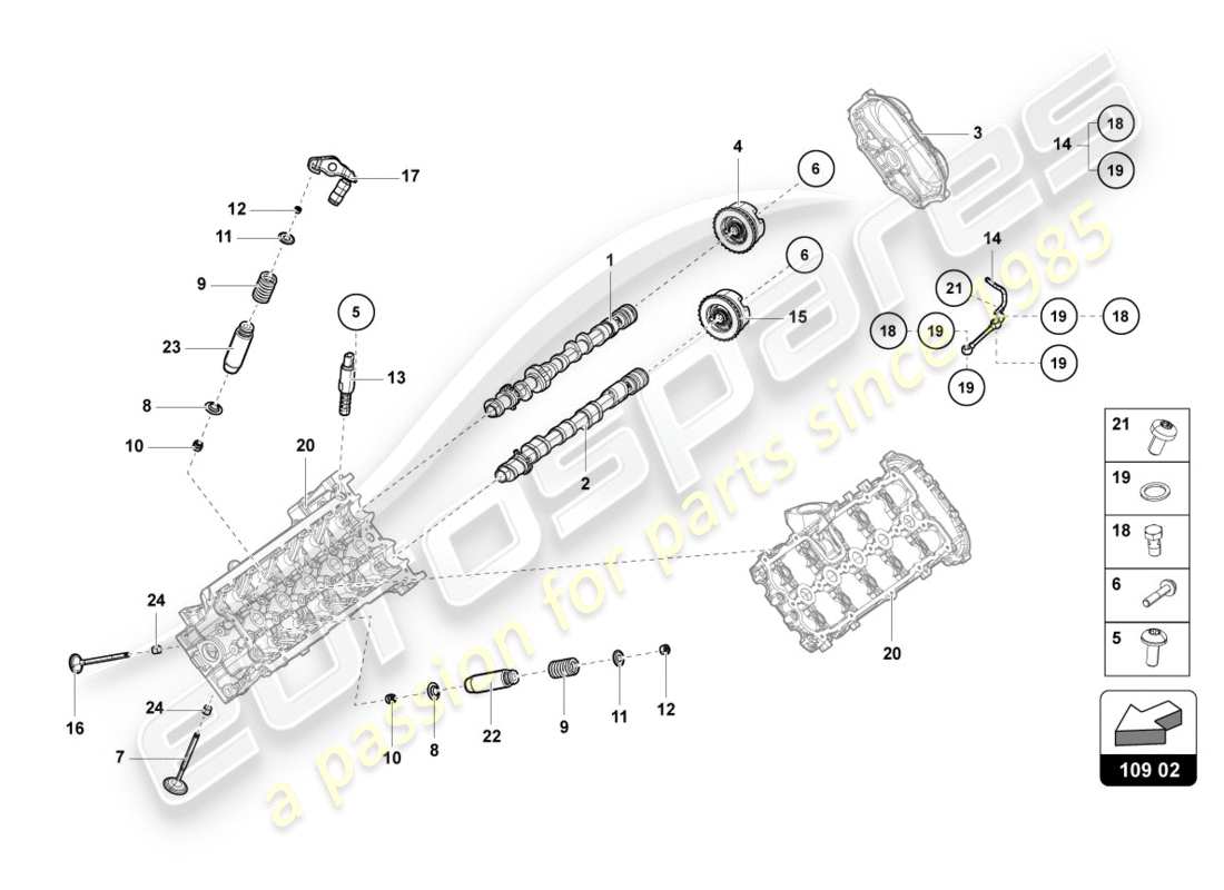 lamborghini performante coupe (2020) árbol de levas, válvulas diagrama de piezas