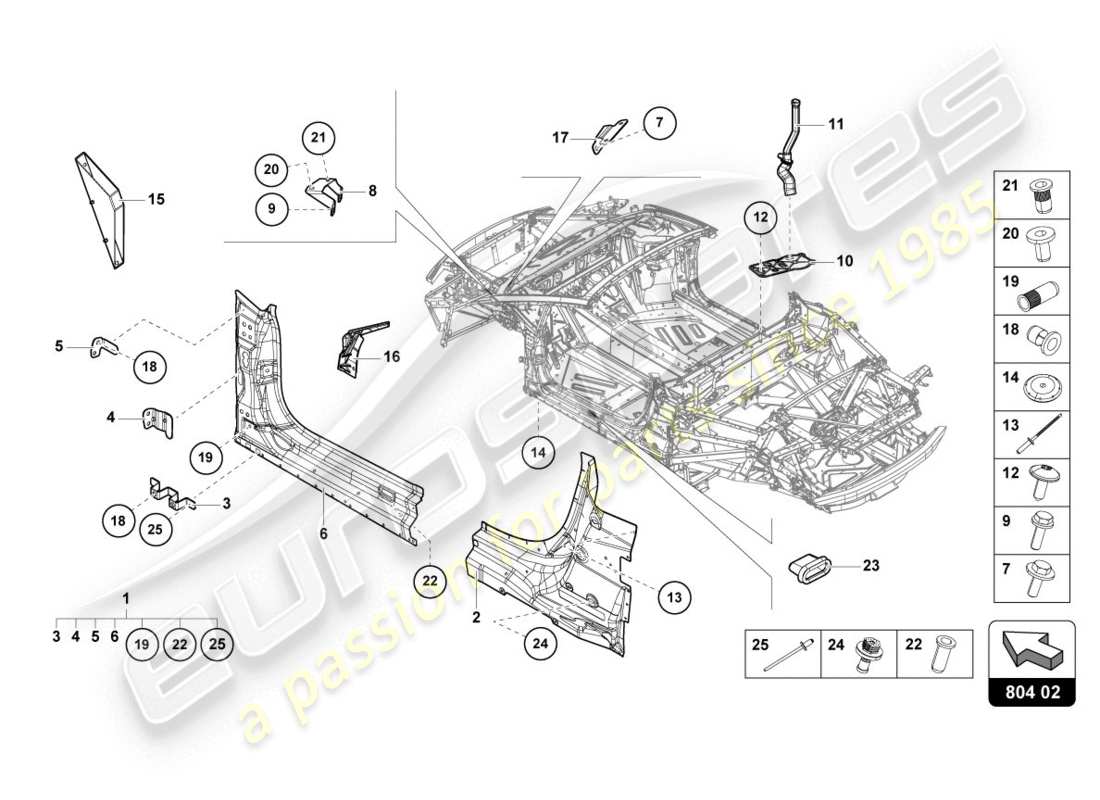 lamborghini 2020 (evo spyder) diagrama de piezas de refuerzo