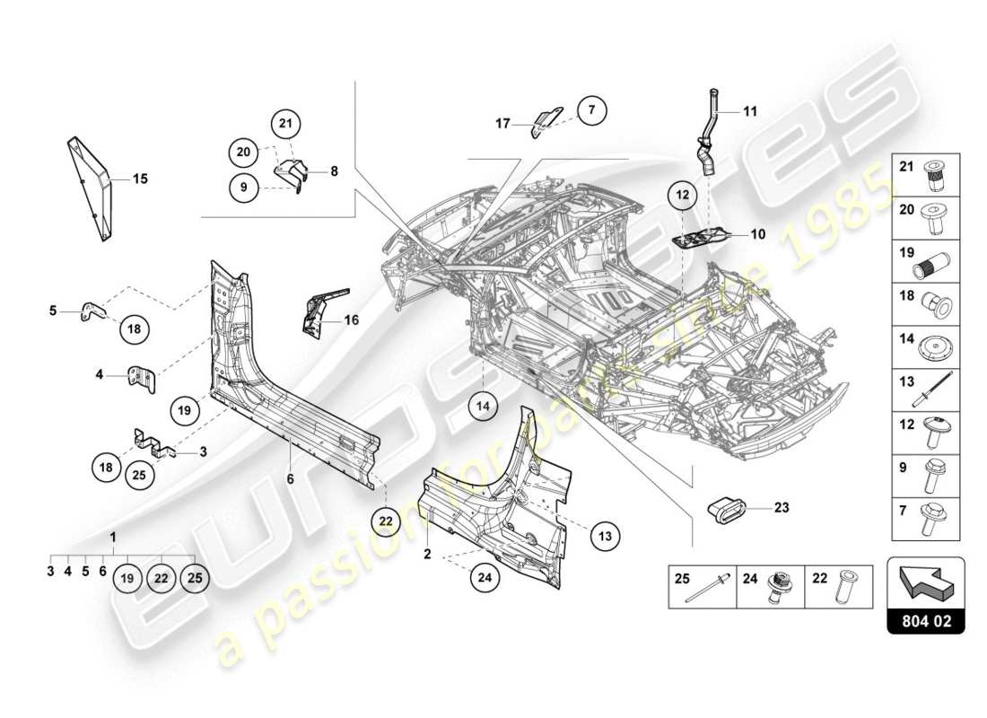 lamborghini evo spyder (2020) diagrama de piezas de refuerzo