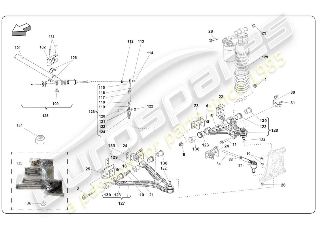 lamborghini super trofeo (2009-2014) diagrama de piezas del eje de transmisión delantero