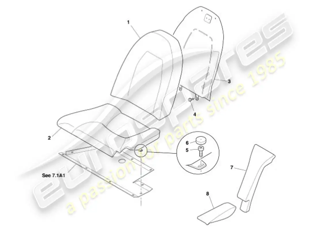 aston martin vanquish (2001) asientos traseros diagrama de piezas