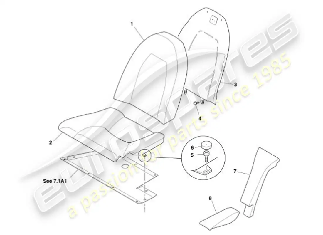 aston martin vanquish (2001) asientos traseros diagrama de piezas