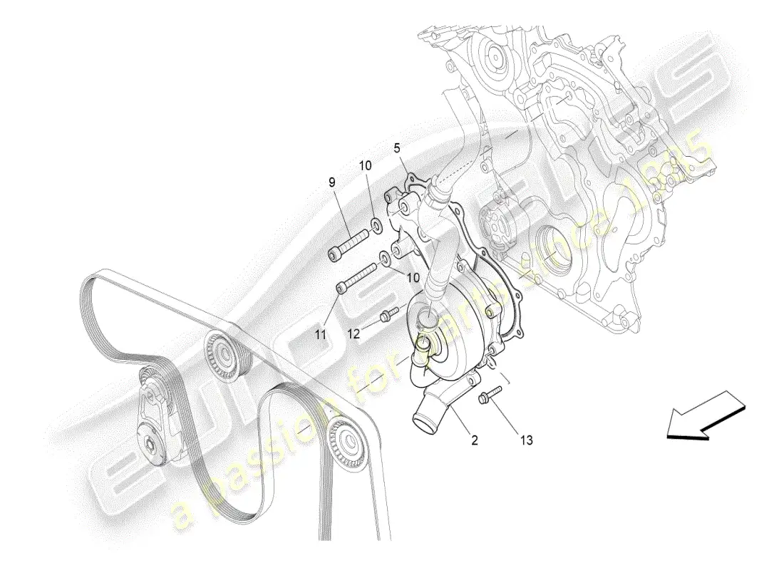 maserati ghibli (2019) sistema de refrigeración: diagrama de piezas de la bomba de agua