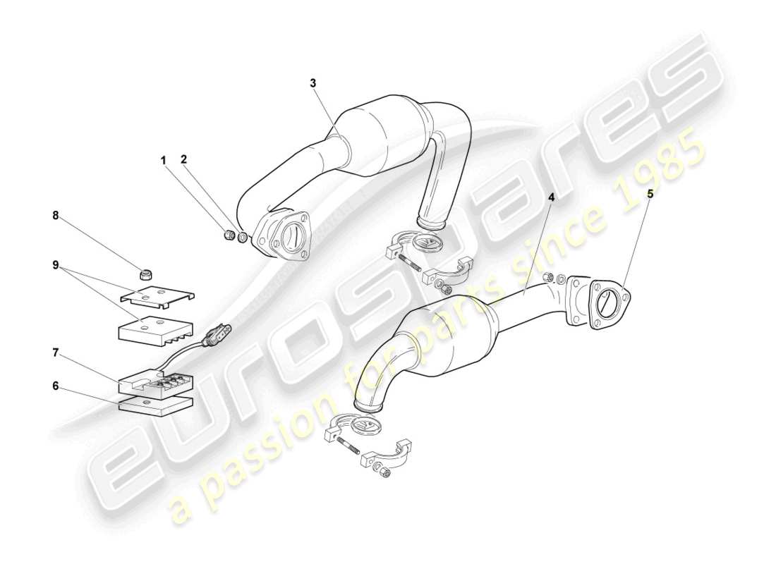 lamborghini murcielago coupe (2002) diagrama de piezas del sistema de escape