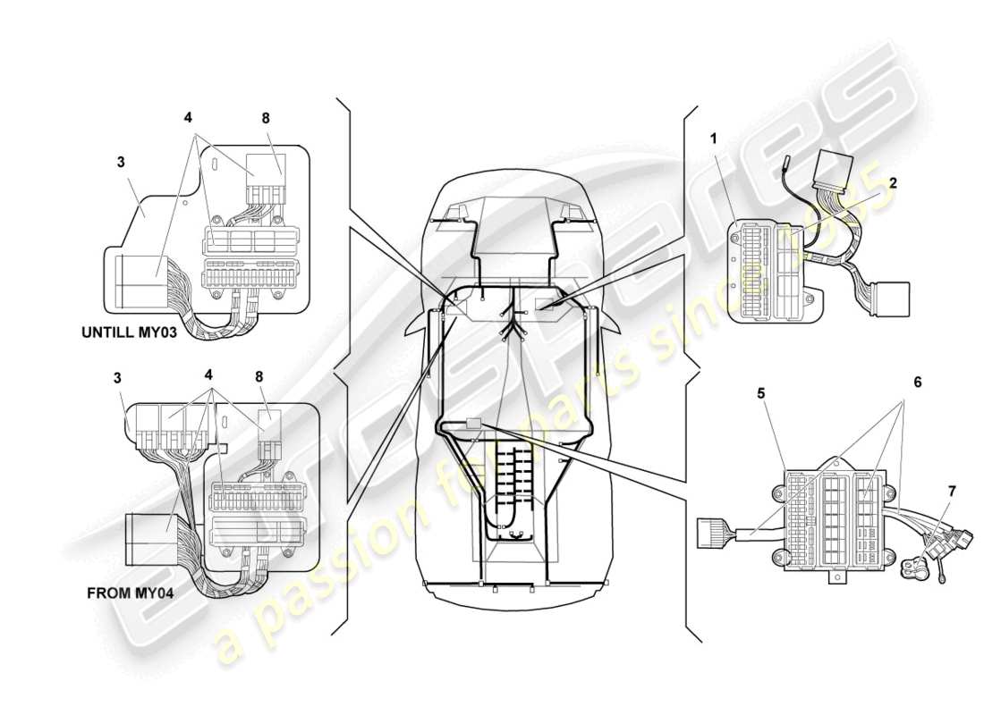 lamborghini murcielago coupe (2002) diagrama de piezas de electricidad central
