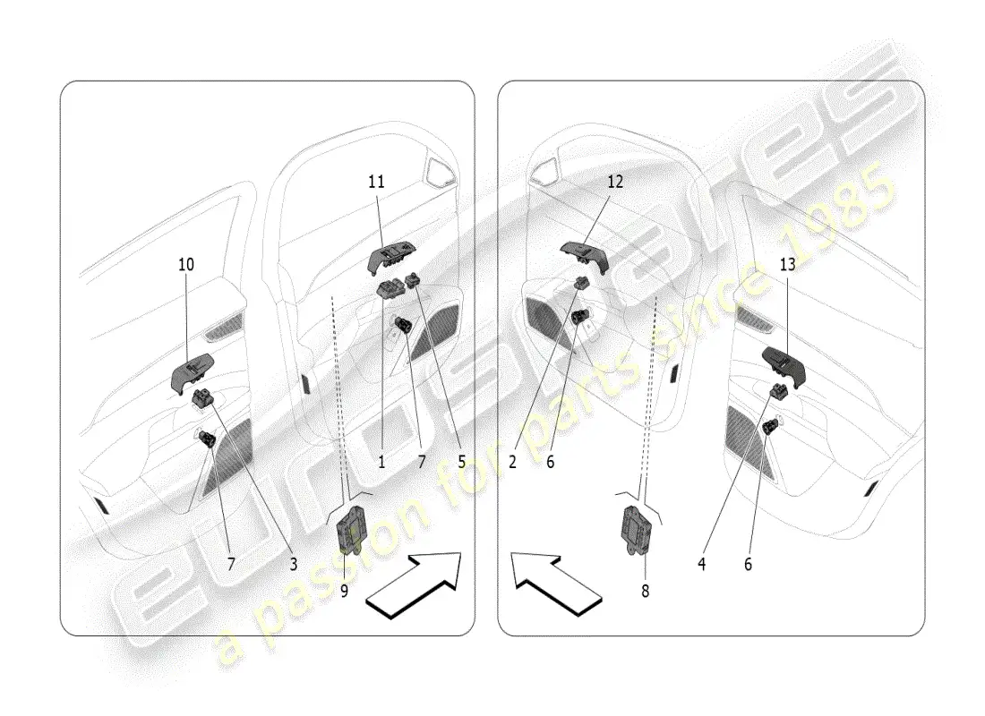 maserati grecale modena (2023) dispositivos de puerta diagrama de piezas