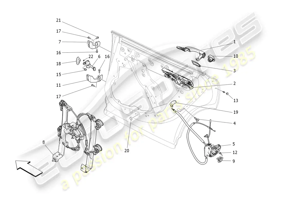 maserati levante (2020) puertas traseras: mecanismos diagrama de piezas