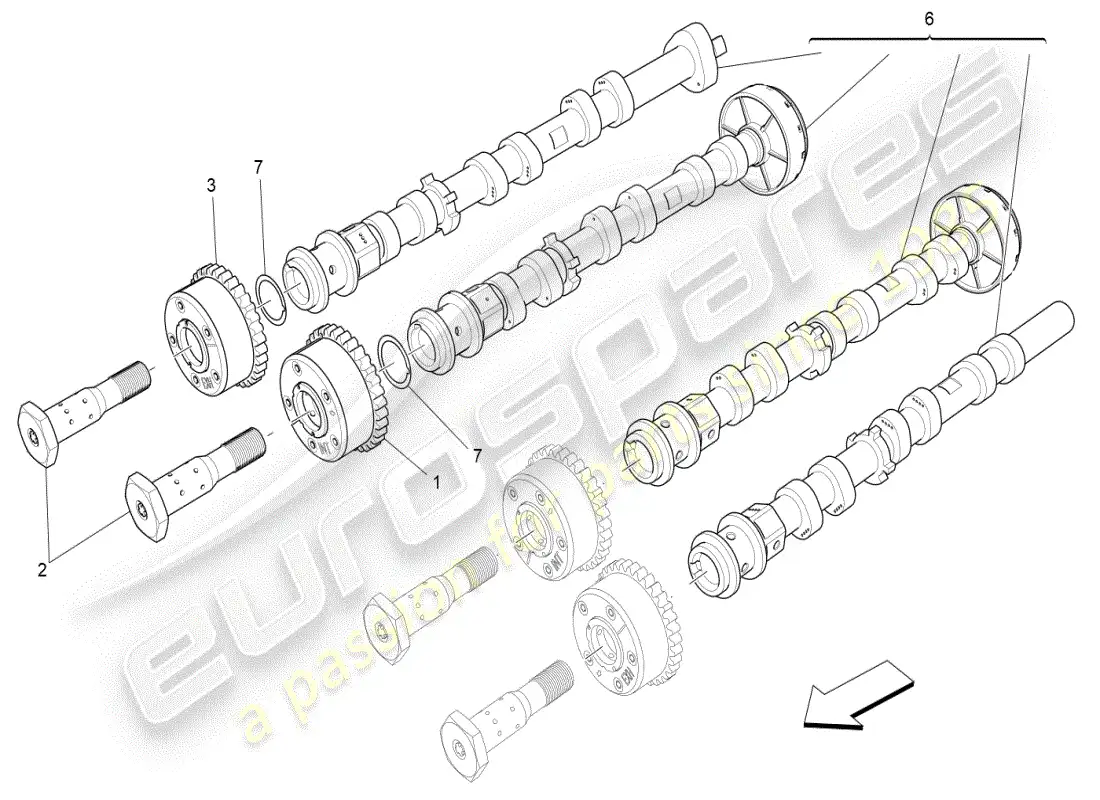 maserati ghibli (2019) árboles de levas de culata derecha diagrama de piezas